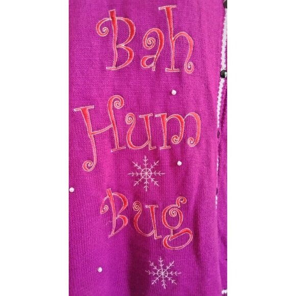 Bah Hum Bug Size 2X Knit Sweater Vest Ugly Christmas Embroidered Snowflakes - Picture 5 of 12